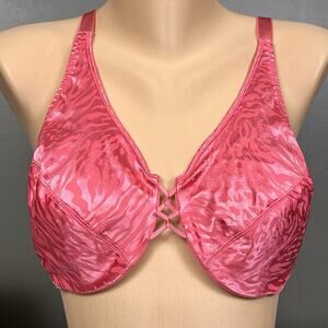 Vintage Vassarette 38D Satin Animal Print Bra Pink Second Skin Full Figure 75821